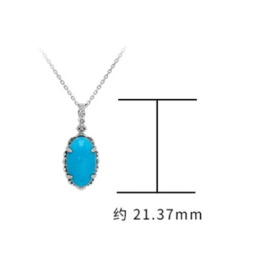 Emotional Factory 925 Sterling Silver 14K Gold Plated Gem Stone Gemstone Retro Egg Stone Artificial Turquoise Necklace
