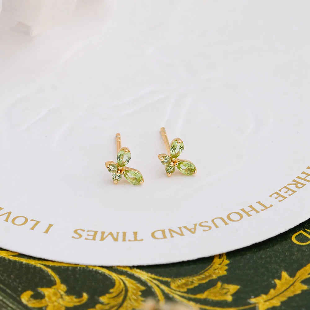 Emotional Factory 925 Sterling Silver 14K Gold Plated Gem Stone Gemstone Summer Butterfly Peridot Earrings