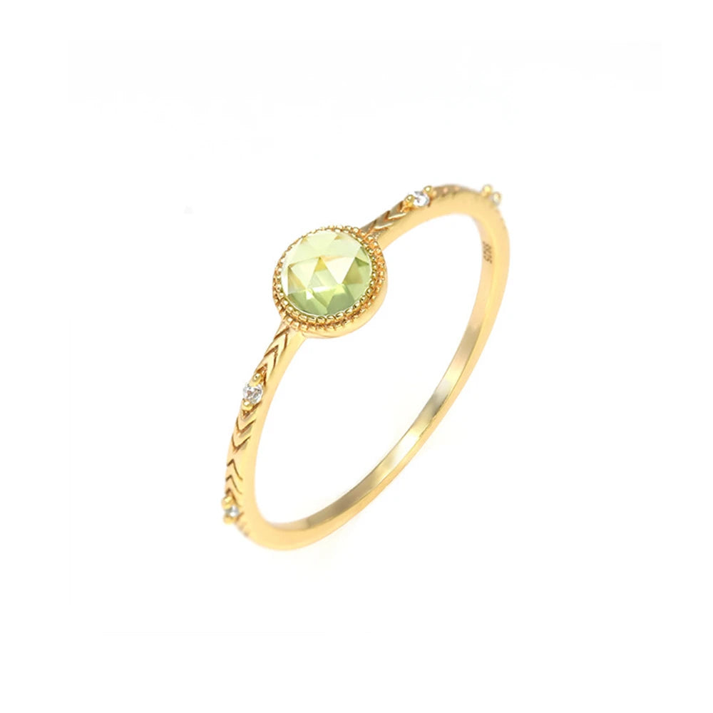 Emotional Factory 925 Sterling Silver 14K Gold Plated Gem Stone Gemstone Geometrical Zircon Round Stone Peridot Ring