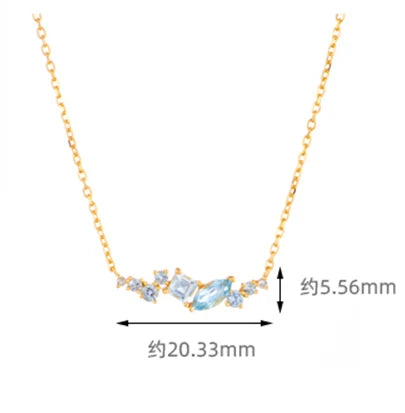Emotional Factory Jewelry 925 Sterling Silver 14K Gold Plated Gemstone Series Blue Topaz Square Round Geometry Necklace