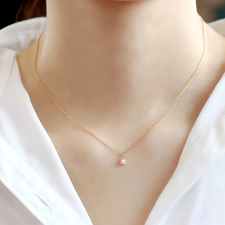 Emotional Factory 925 Sterling Silver 14K Gold Plated Gemstones Vintage Artificial Opal Simple Bead Chain Shaped Necklace