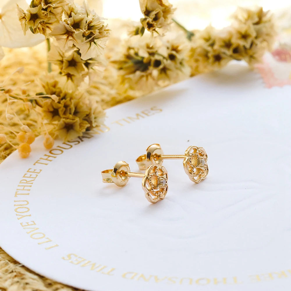 Emotional Factory 925 Sterling Silver 14K Gold Plated Gem Stone Gemstone Retro Hollow Camellia Flower Moissanite Earrings