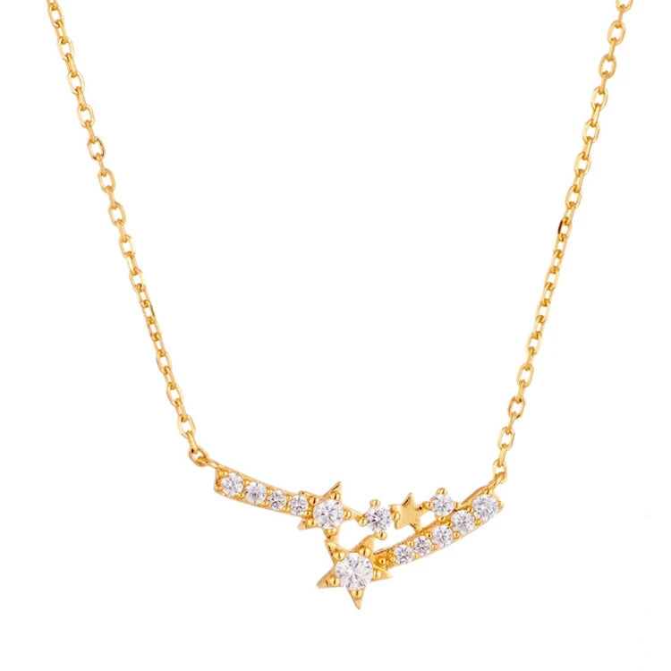 Emotional Factory 925 Sterling Silver 14K Gold Plated Zircon Shooting Star Double Meteor Necklace