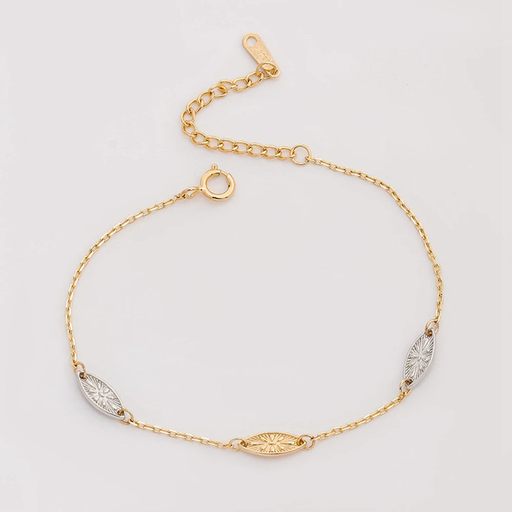 Pulseras Religiosas 925 Sterling Silver 14K Gold Plated Gem Stone Gemstone Carving Two Colour Leaves Adjustable Chain Bracelet