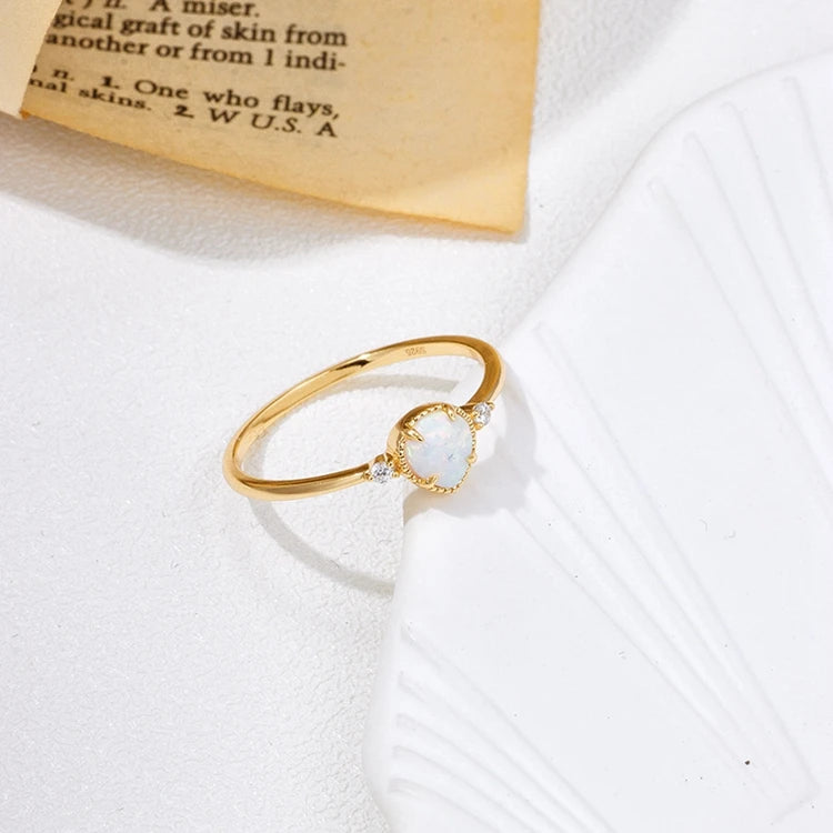 Emotional Factory 925 Sterling Silver 14K Gold Plated Gemstone Natural Topaz Heart Shaped Opal Ring