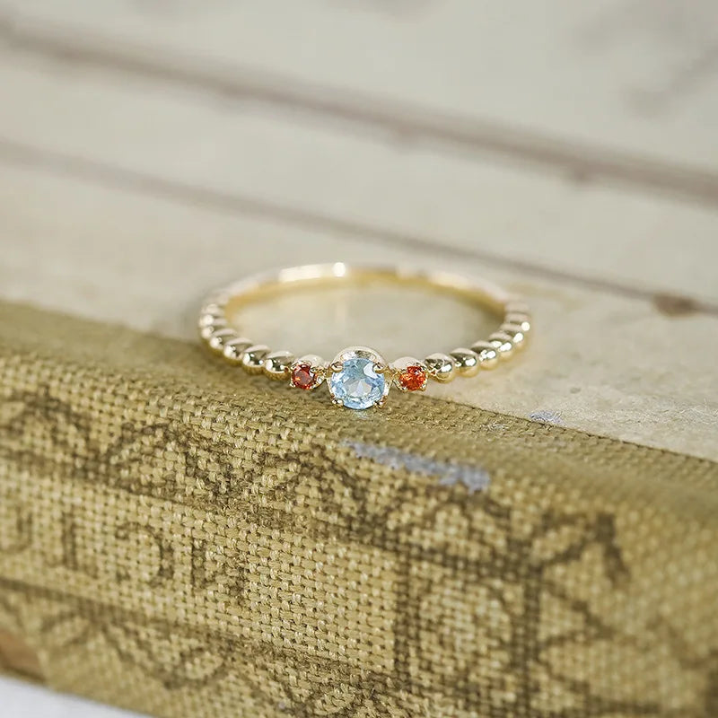 Emotional Factory 925 Sterling Silver 14K Gold Plated Gemstone Orange Natural Topaz Beaded Ring