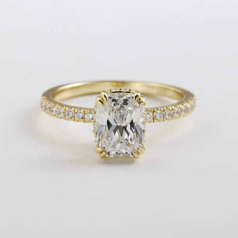 Emotional Factory 925 Sterling Silver 14K Gold Plated Gemstone Retro Cz Zircon Super Sparkling High Carbon Diamond Carat Ring