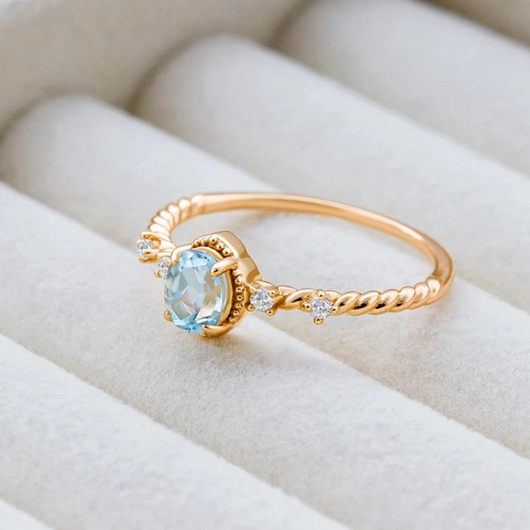 Emotional Factory 925 Sterling Silver 14K Gold Plated Gemstone Grain White Zircon Sky Blue Topaz Ring