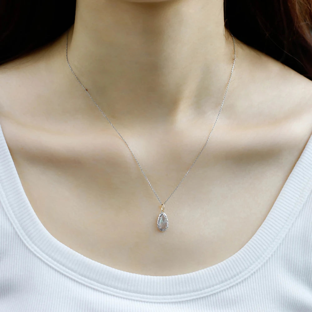 925 Sterling Silver 14K Gold Plated Gem Stone Twisted  Irregular Strip Blue Labradorite Pendant Necklace With Normal Cross Chain