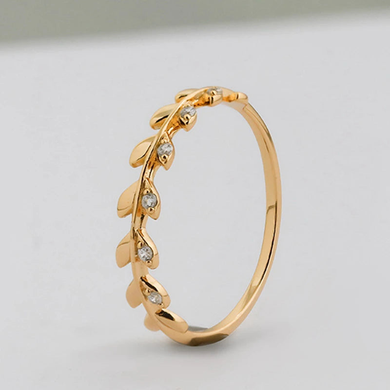 Emotional Factory 925 Sterling Silver 14K Gold Plated Gem Stone Gemstone Simplicity Cz Zircon Leaf Design Ring