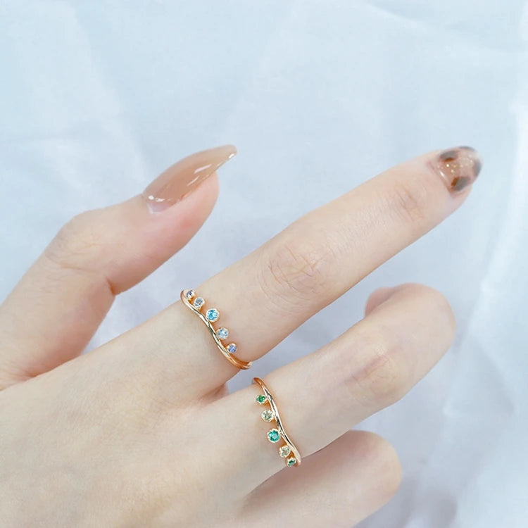 925 Sterling Silver 14K Gold Plated Blue Green Zircon Leaves Branches Ring