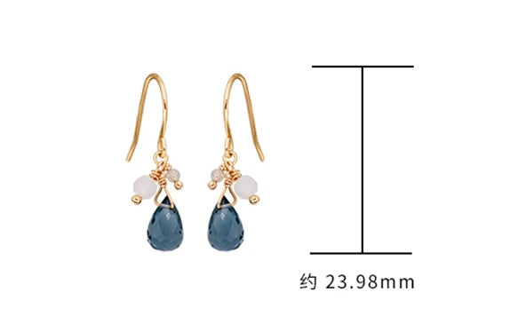 925 Sterling Silver 14K Gold Plated Gemstone Cz Zircon Teardrop Blue Quartz Stone Earrings