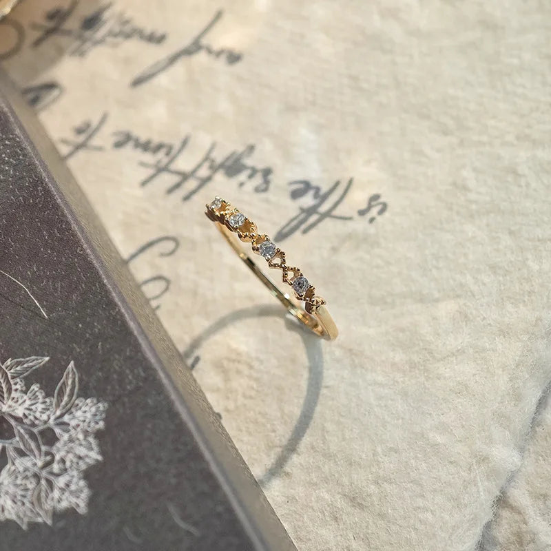 Emotional Factory 925 Sterling Silver 14K Gold Plated Gemstone Cz Zircon Hollow Lace and Zirconia Ring for Women