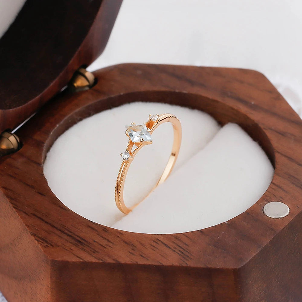 925 Sterling Silver 14K Gold Plated  Natural Stone Gemstone Geometrical Bead Simple Diamond Topaz Ring