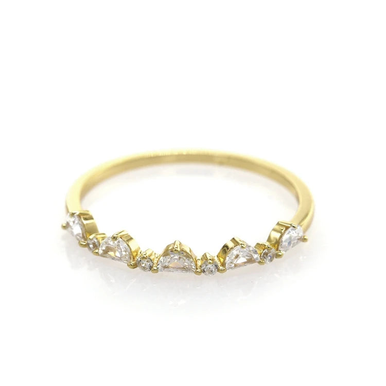 925 Sterling Silver 14K Gold Plated 5 Stone Triangle Shiny Zircon Ring