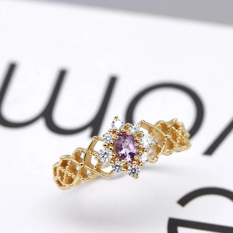 Ice Crystals Hollow Amethyst Ornate Ring