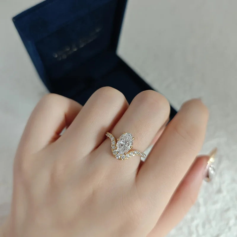 Emotional Factory 925 Sterling Silver 14K Gold Plated Gemstone Cz Zircon High-Carbon Diamonds U Shaped Ring