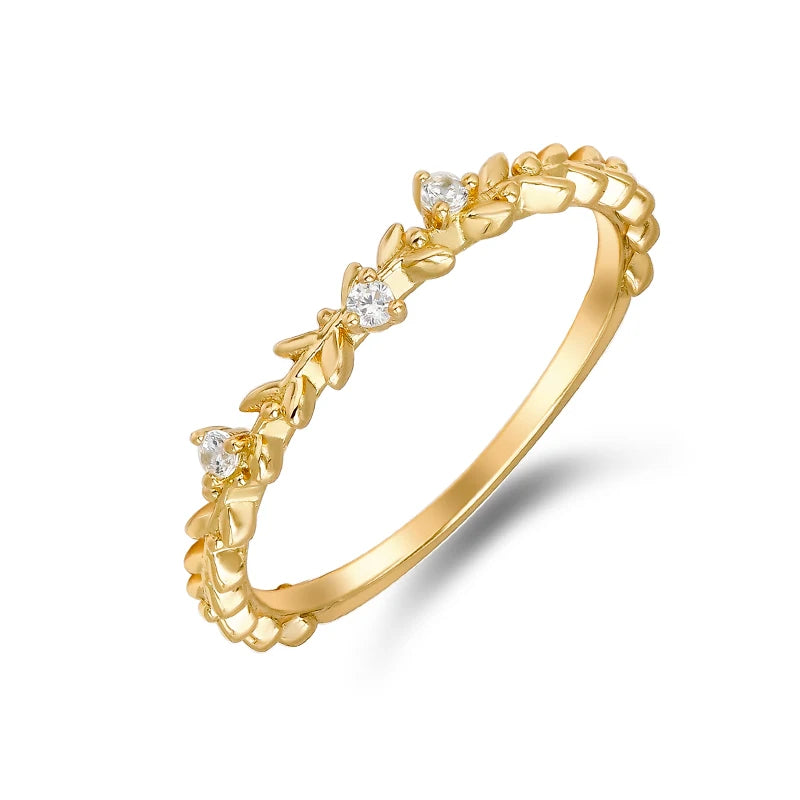 Japanese Light Luxury Stackable Silver Ring With Zircon and Wheat Design for Daily Commuting Women