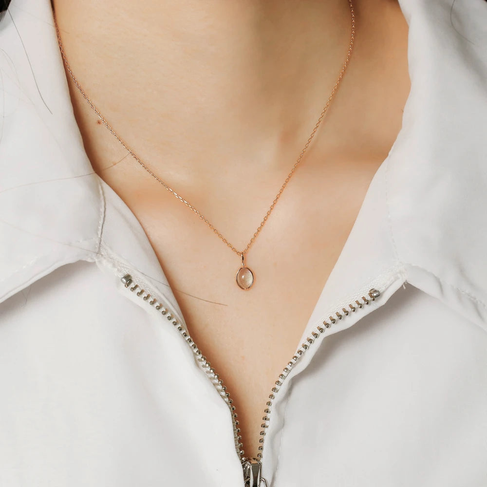 925 Sterling Silver 14K Gold Plated Gemstone Round Stone Egg Shape Natural Labradorite Pendant Necklace