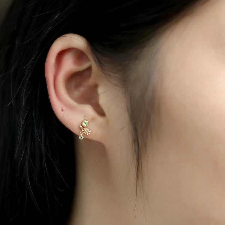 Emotional Factory 925 Sterling Silver 14K Gold Plated Gemstone Delicate Sun Green Olives Earrings