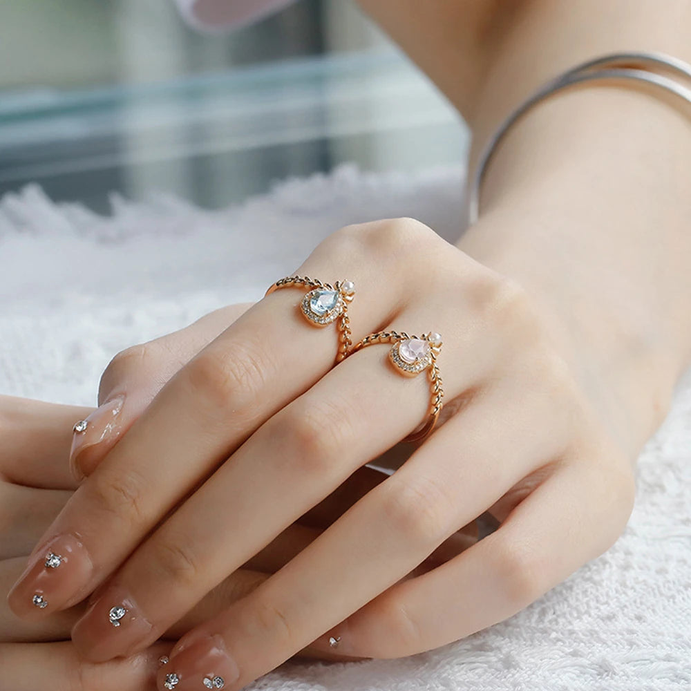 Cz Zircon Peace Wheat Ears Sky Blue Topaz Ring