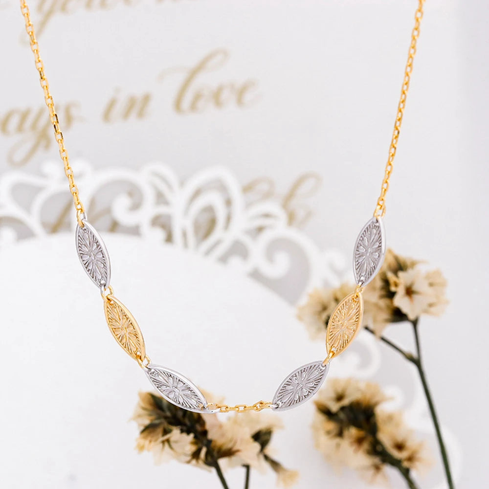 Emotional Factory 925 Sterling Silver 14K Gold Plated Gem Stone Gemstone Retro Colour Separate Plating Leaves Necklace