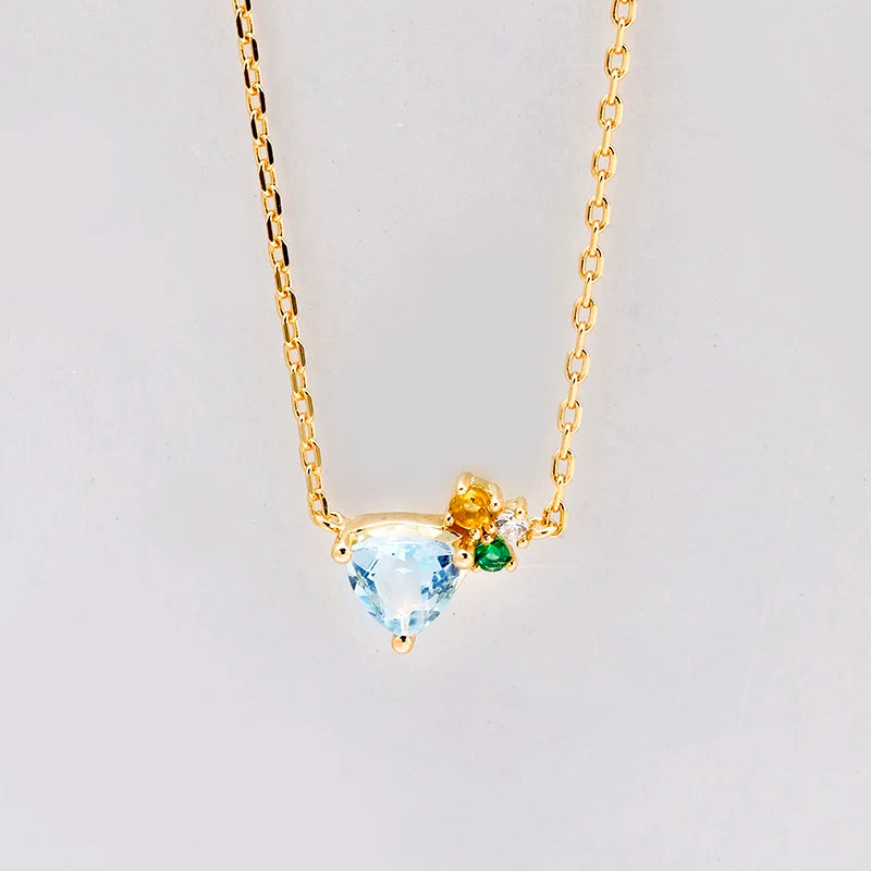 Emotional Factory 925 Sterling Silver 14K Gold Plated Geometric Triangular Star Zircon Topaz Citrine Simulate Emerald Necklace