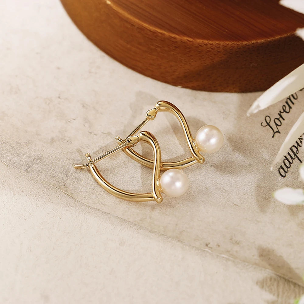 Emotional Factory 925 Sterling Silver 14K Gold Plated Gemstone V Shaped Freshwater Fashion Pearl Earrings