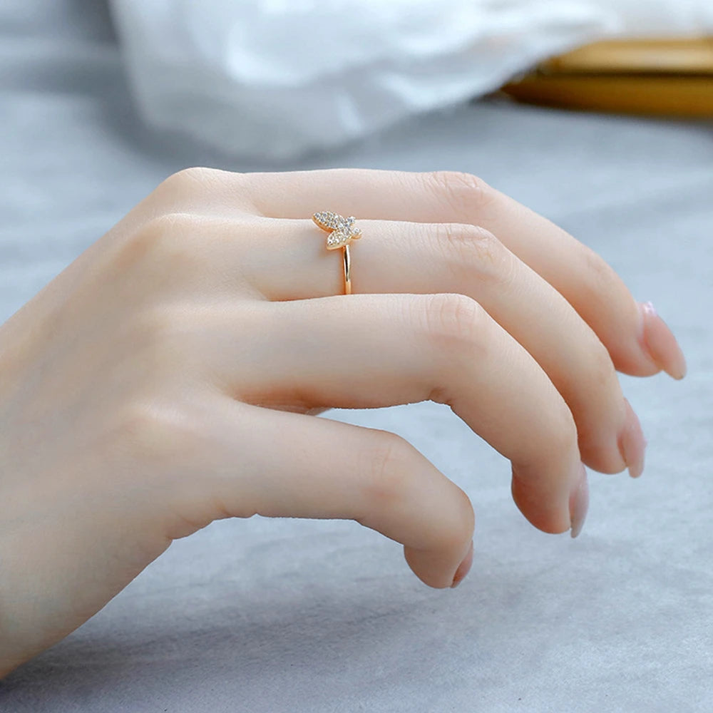 Emotional Factory 925 Sterling Silver 14K Gold Plated Gemstone Minimalist Mini Zircon Butterfly Ring