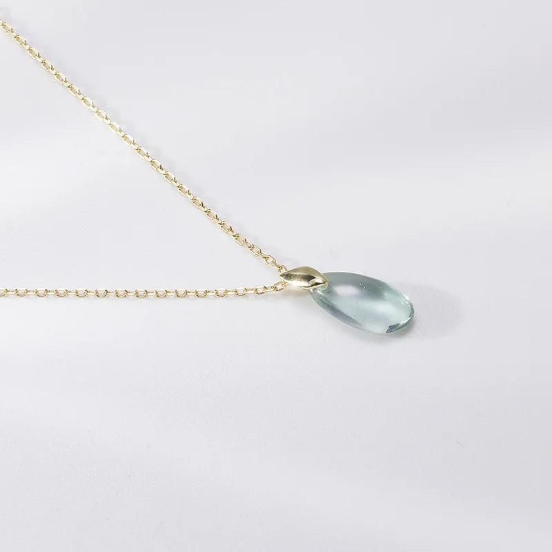 Emotional Factory 925 Sterling Silver 14K Gold Plated Gemstone Drop Green Quartzite Long Strip  Necklace