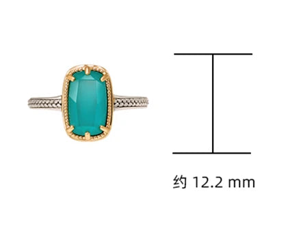 925 Sterling Silver 14K Gold Plated Gemstone  Rock Crystal Rectangles Layered Gemstones White Crystal Turquoise Ring