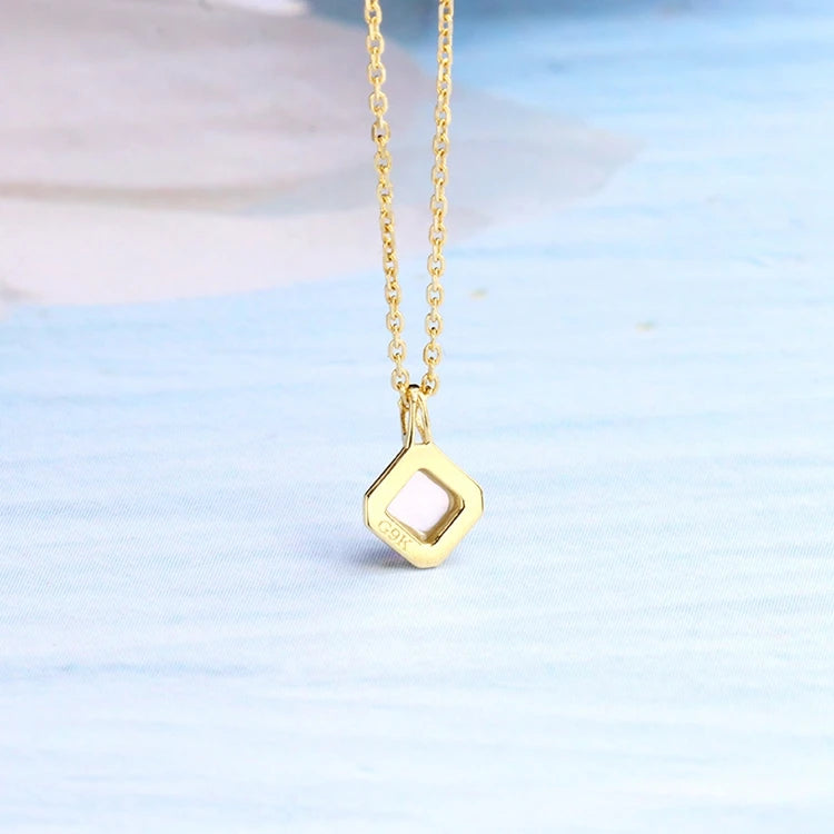 Emotional 925 Sterling Silver 14K Gold Plated Gemstones Geometric Square  Natural Stone Amethyst Shell Clasp Chain Necklace