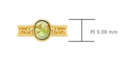 Emotional Factory 925 Sterling Silver 14K Gold Plated Gemstone Retro Hollow Olive Emerald Ring