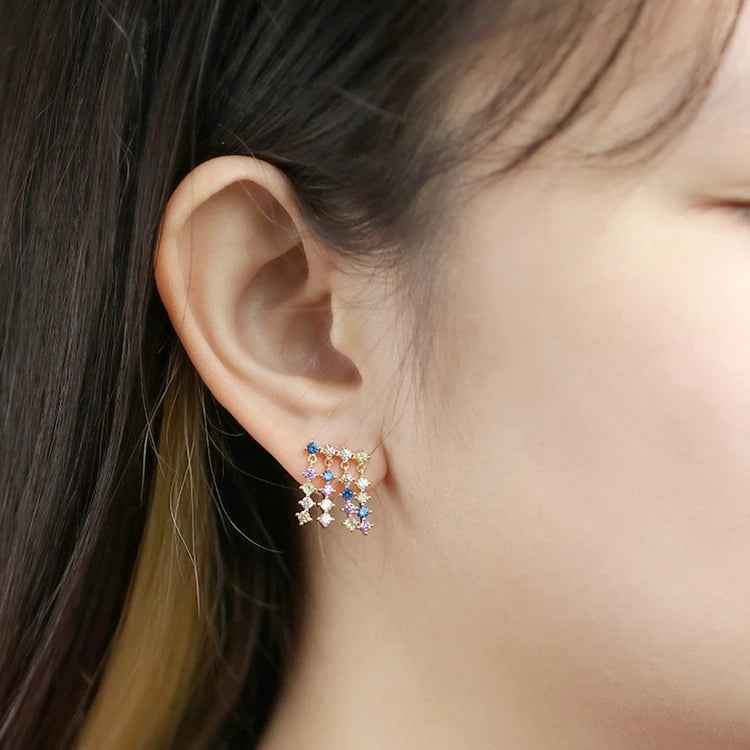 Emotional Factory 925 Sterling Silver 14K Gold Plated Gemstone Rainbow Yellow Red Blue Tassel Stud Earrings