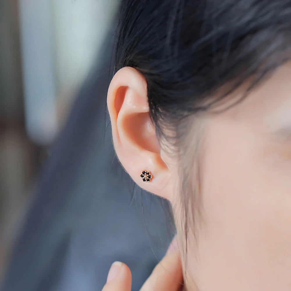 Gemstones Small Flower Twist Natural Black Onyx Earrings