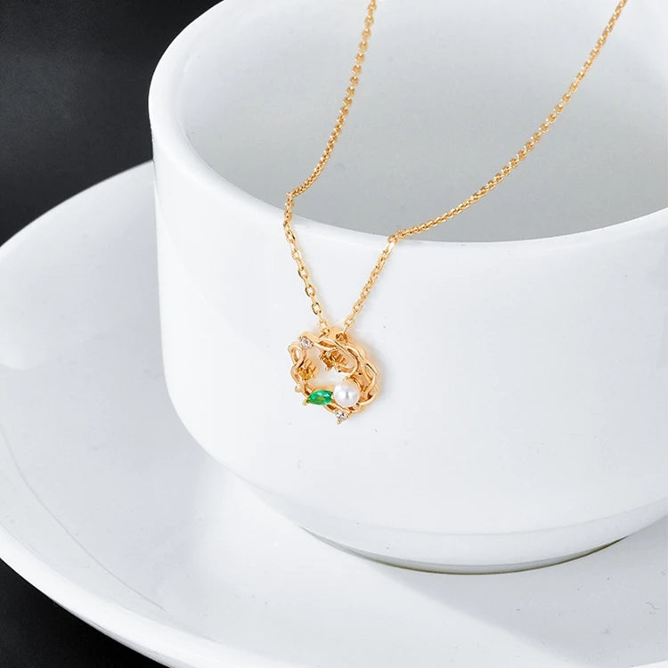 Emotional Factory 925 Sterling Silver 14K Gold Plated Gemstone Freshwater Pearl Crystal Round Necklace Flower Necklace