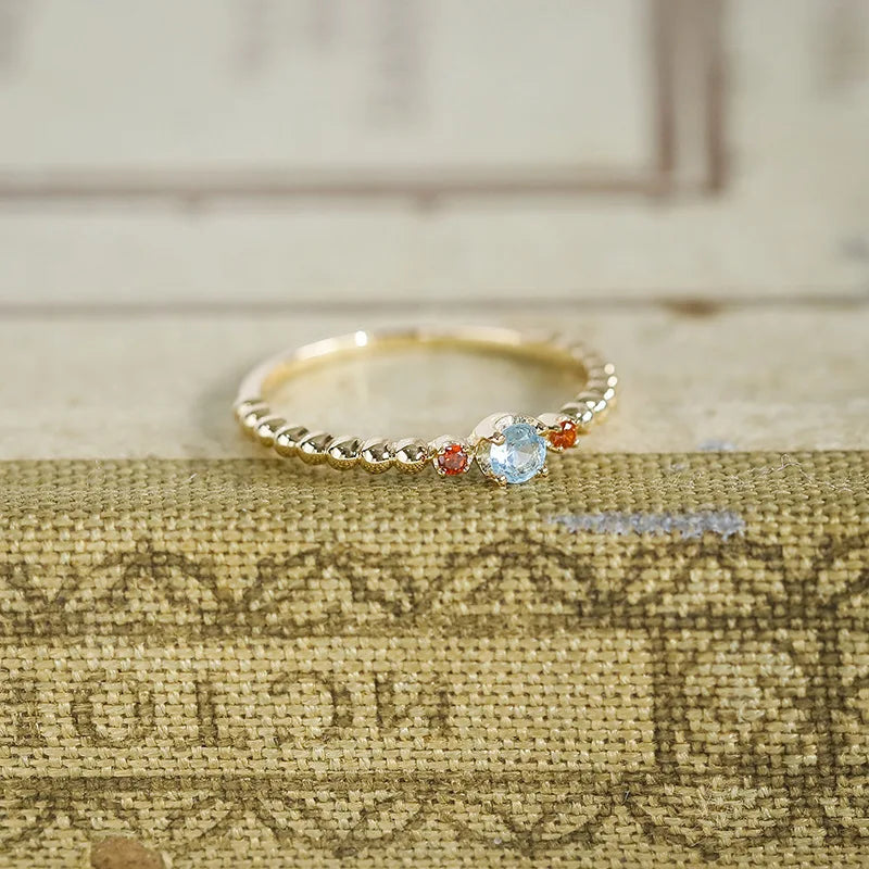 Emotional Factory 925 Sterling Silver 14K Gold Plated Gemstone Orange Natural Topaz Beaded Ring