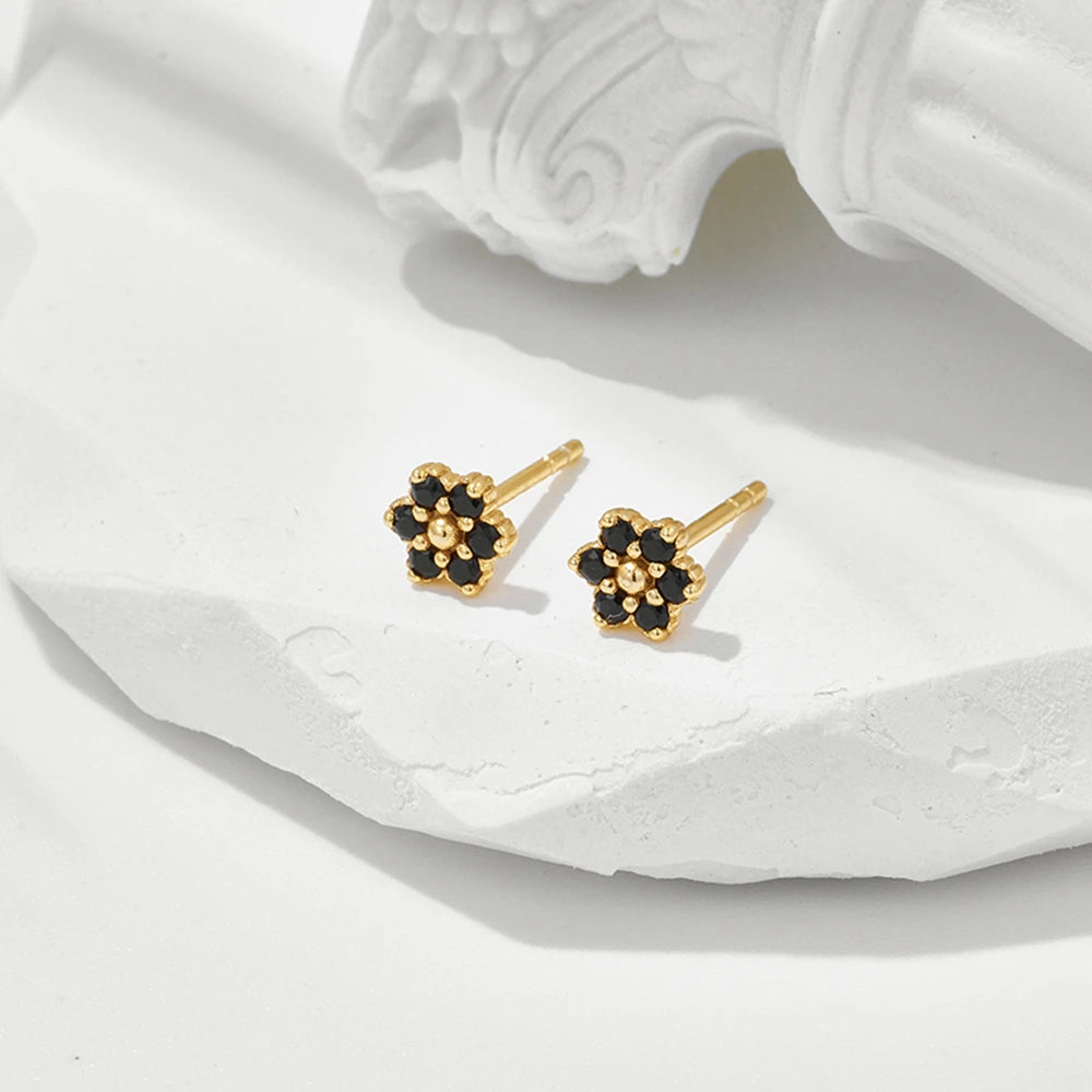 Gemstones Small Flower Twist Natural Black Onyx Earrings