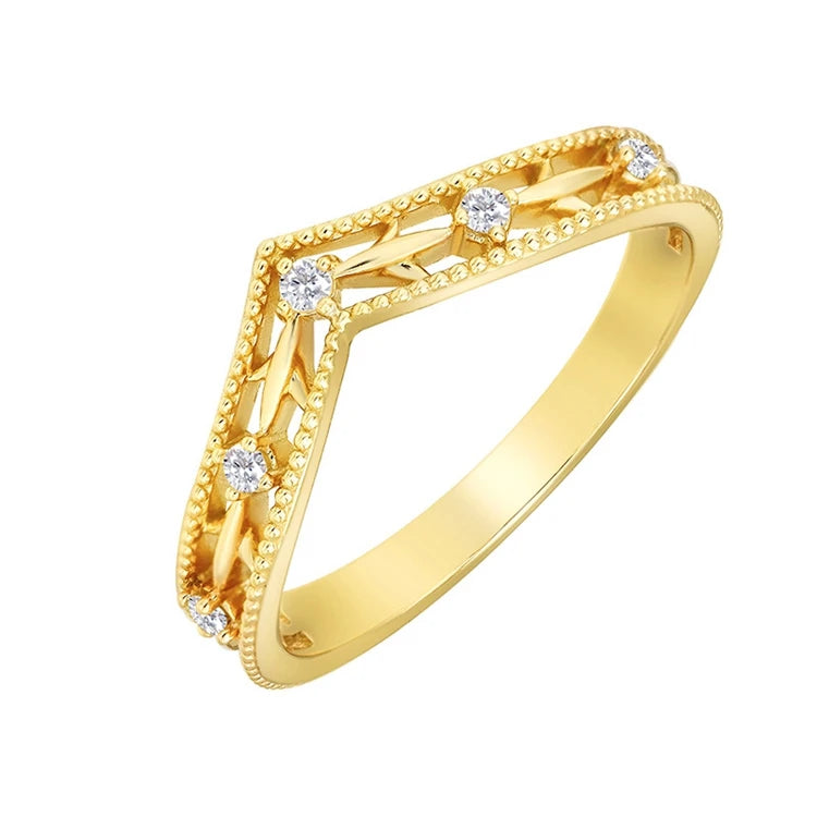 Emotional Factory 925 Sterling Silver 14K Gold Plated Gemstone Retro Hollow Zircon V Shaped Ring