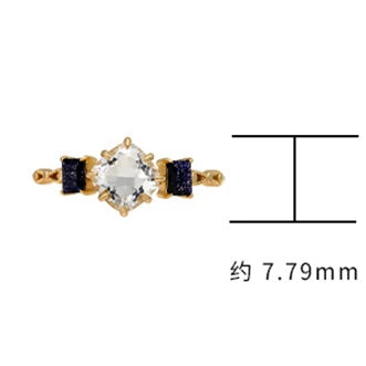 Emotional 925 Sterling Silver 14K Gold Plated Gem Stone Gemstone Geometric Square Round Blue Sandstone White Rock Crystal Ring
