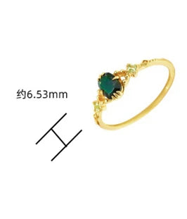 Emotional Factory 925 Sterling Silver 14K Gold Plated Gemstones Vintage Floral Pattern Green Aventurine Peridot Ring