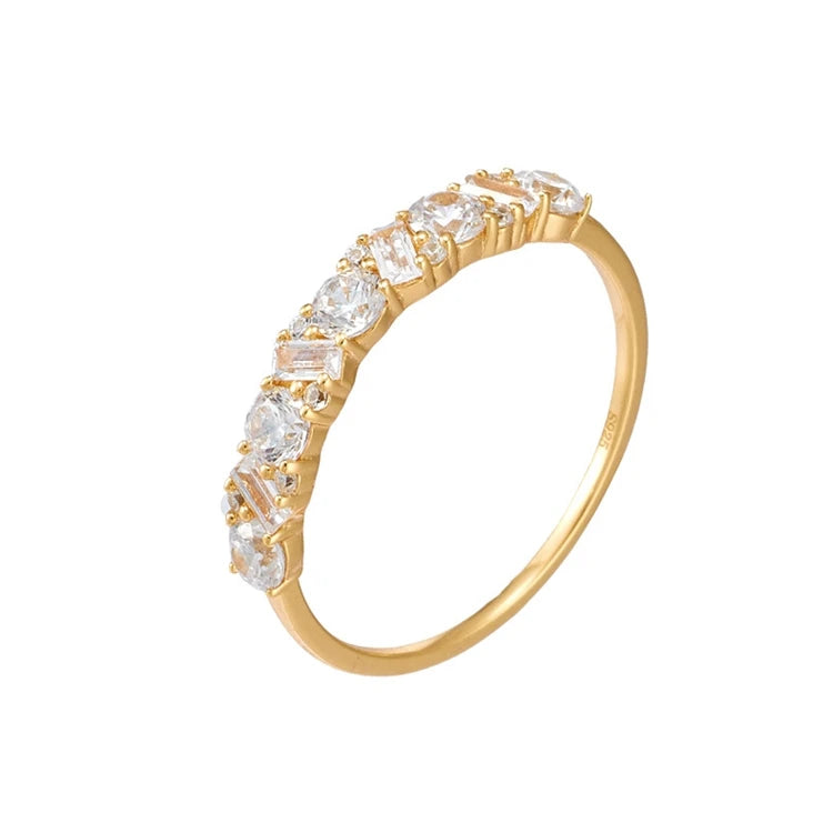 Emotional Factory 925 Sterling Silver 14K Gold Plated Baguette Round Irregular Zircon Ring