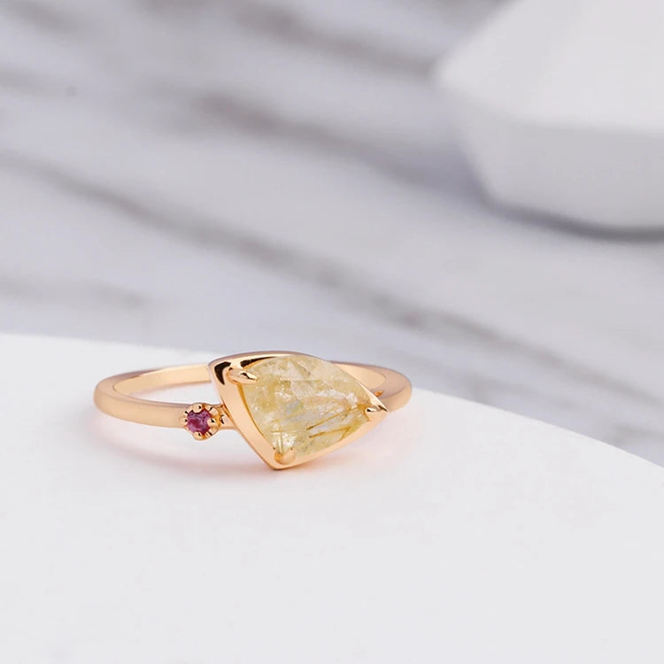 925 Sterling Silver 14K Gold Plated Gemstone Diamond Jade Blonde Crystal Lucky Ring