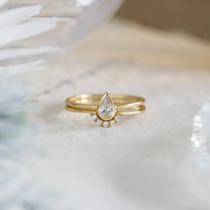 Emotional Factory 925 Sterling Silver 14K Gold Plated Gemstone Cz Zircon Stacking Teardrop Shaped Zirconia Rings Drop Ring