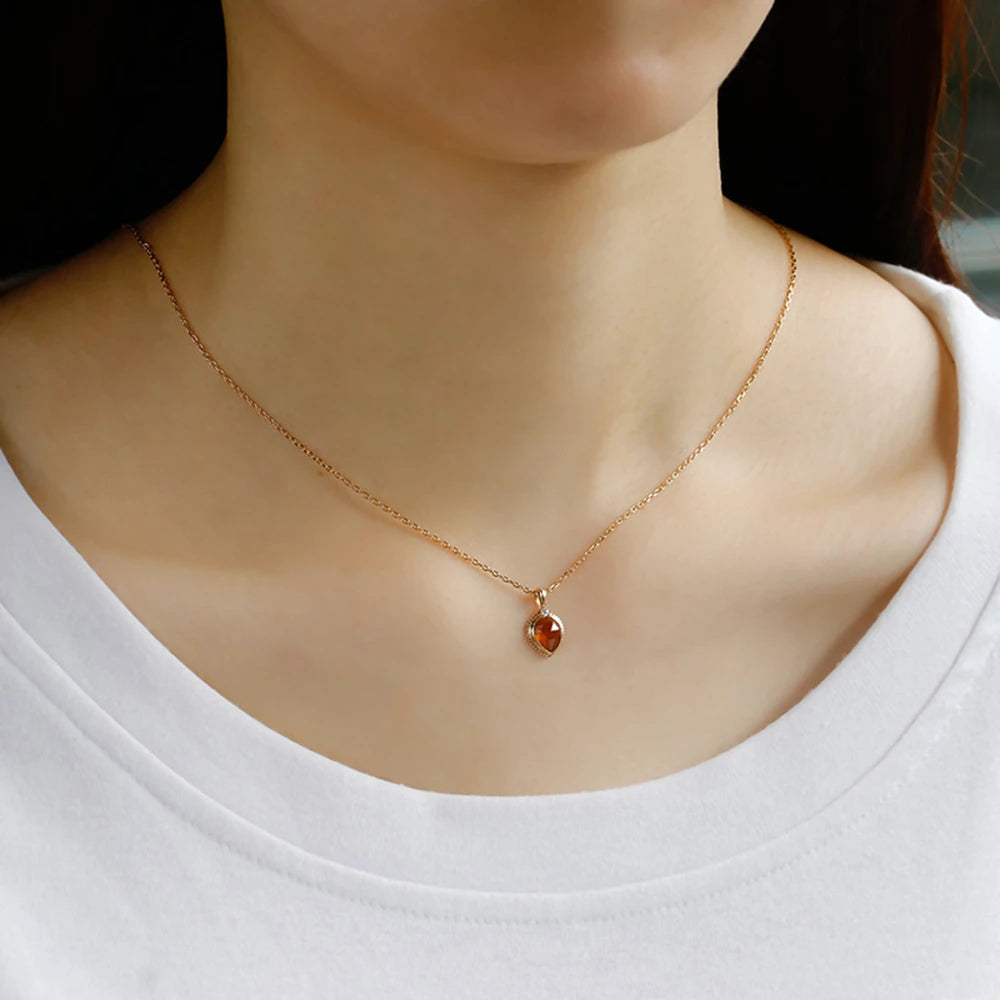 925 Sterling Silver 14K Gold Plated Gemstone Time Drop Cz Zircon Synthetic Amber Necklace