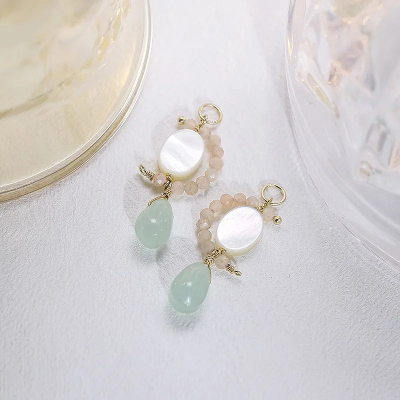 Factory 925 Sterling Silver 14K Gold Plated Gemstone Summer Freshness Natural Labradorite Mother-Of-Pearl Beaded Earrings