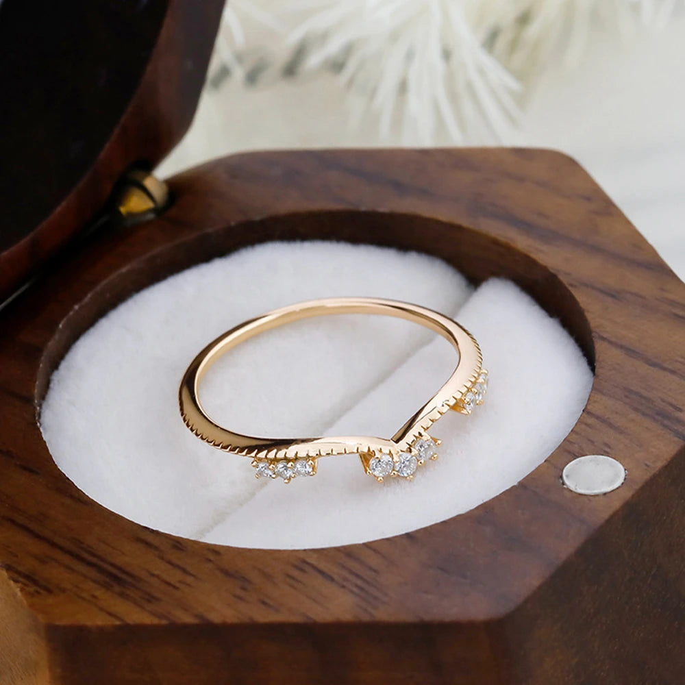 Emotional Factory 925 Sterling Silver 14K Gold Plated Cz Zircon Paired  Irregular Curve V Shaped Ring