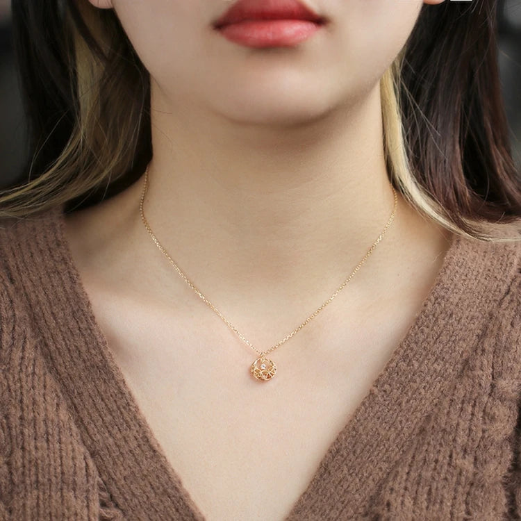 Emotional Factory 925 Sterling Silver 14K Gold Plated Hollow  Moon Stranded Cage Necklace