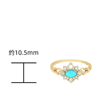 Gem Vintage Anemone Rhombus Natural Turquoise Opal Topaz Ring