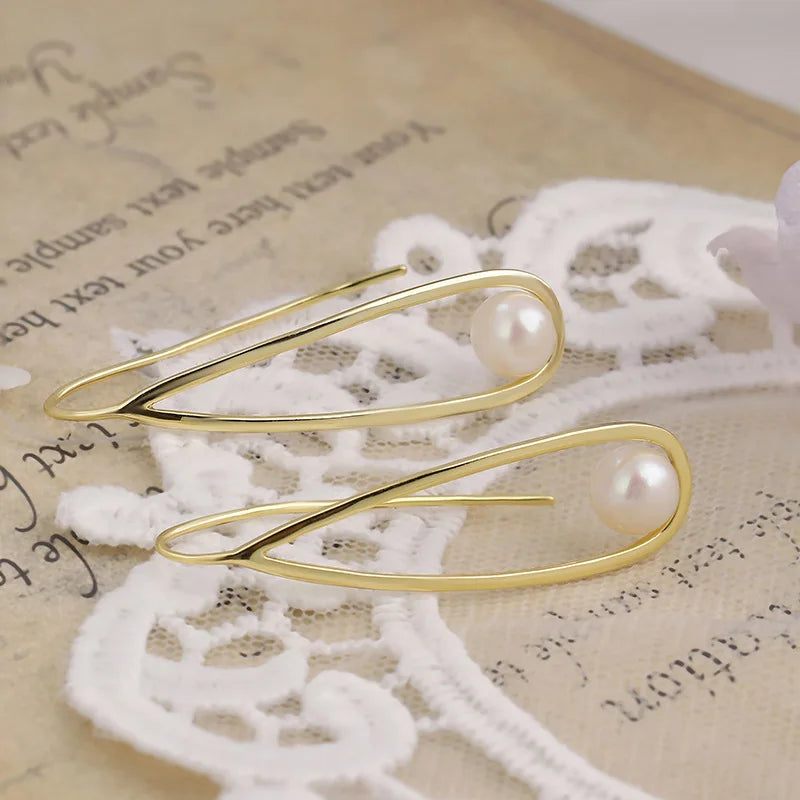 Elegant Drop-shaped Hollow Design Simple Earrings S925Silver Plating14KGold Natural Water Pearl Earrings
